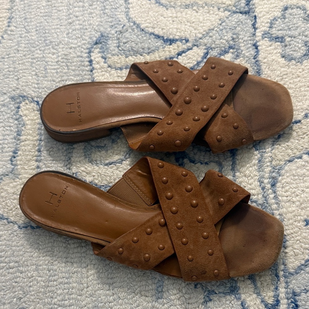 Halston Heritage Brown Textured Women's Sandals